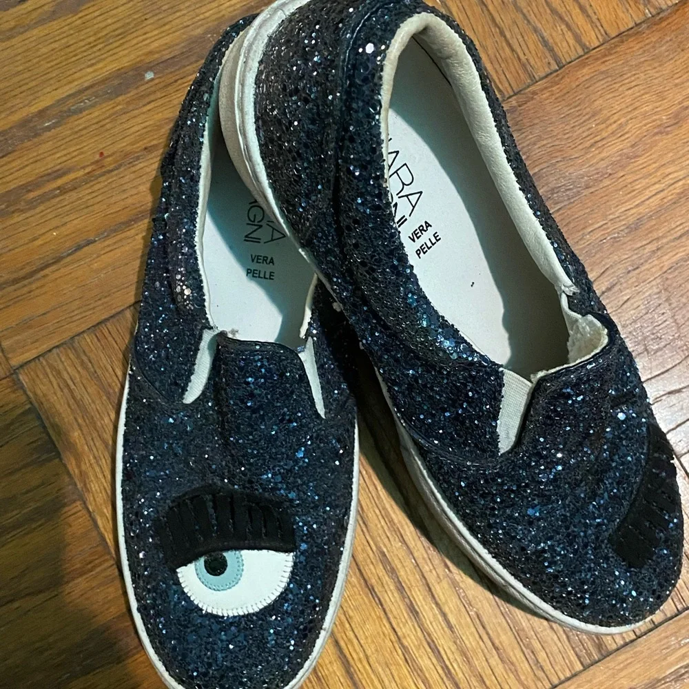 Chiara Ferragni glitter winking slip on shoes 39